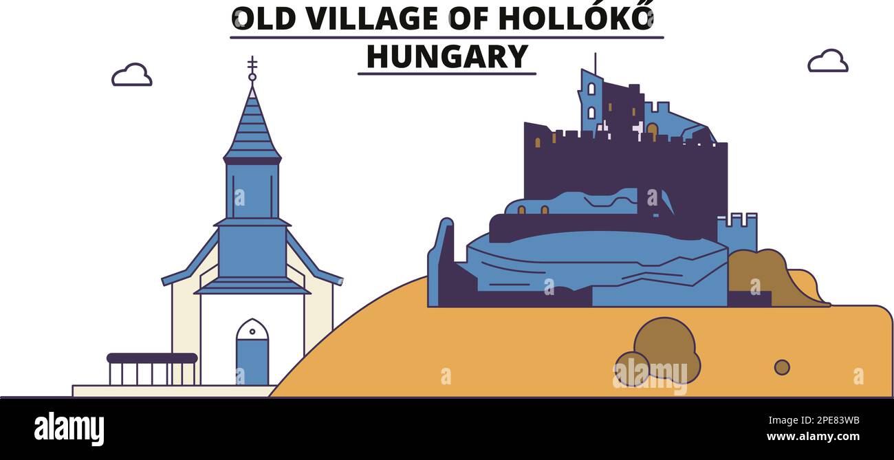 Hungary, Holloko, Old Village tourism landmarks, vector city travel illustration Stock Vector