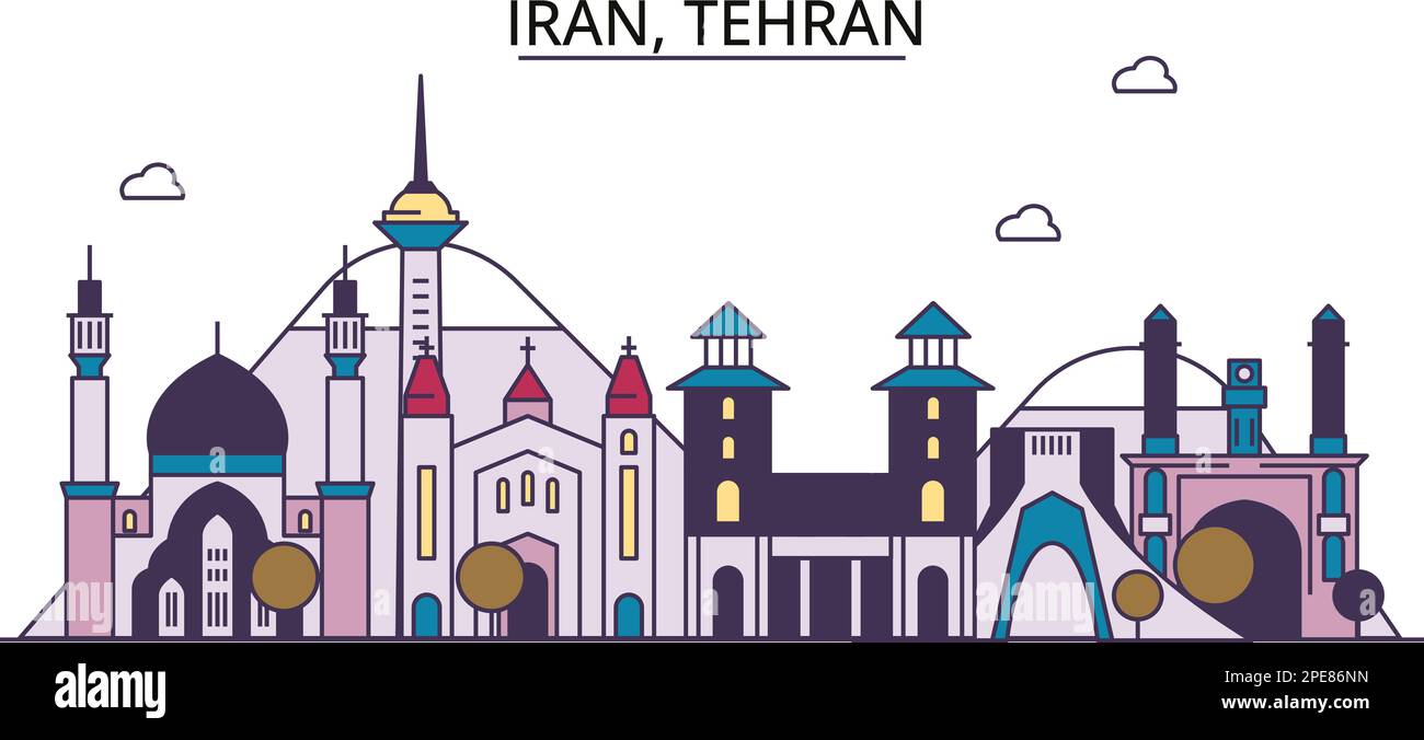 Iran, Tehran tourism landmarks, vector city travel illustration Stock Vector