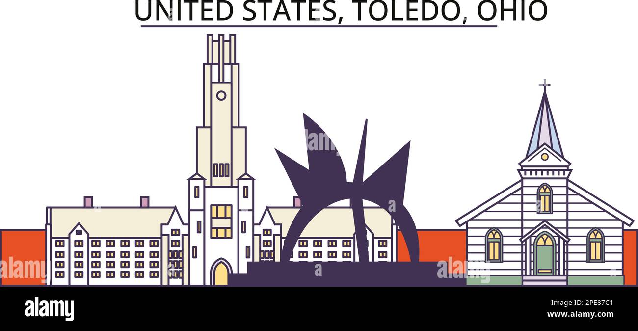 United States, Toledo tourism landmarks, vector city travel illustration Stock Vector