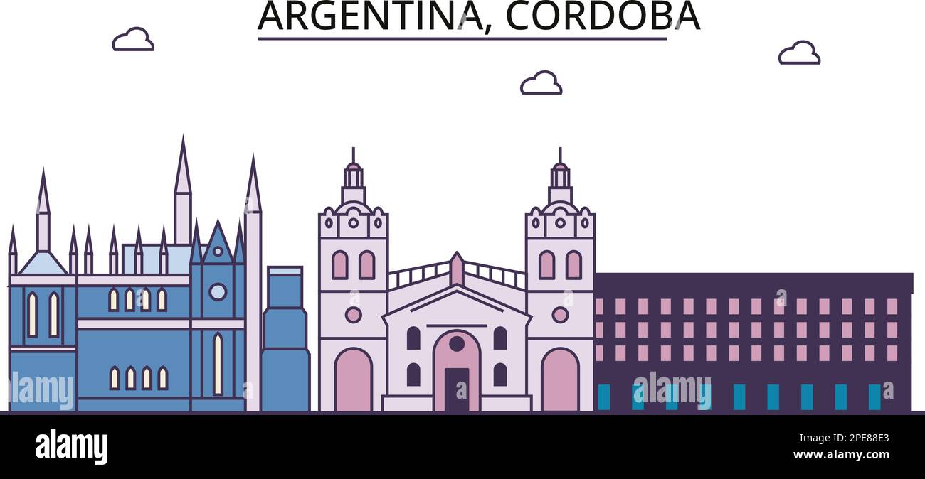 Argentina, Cordoba tourism landmarks, vector city travel illustration Stock Vector