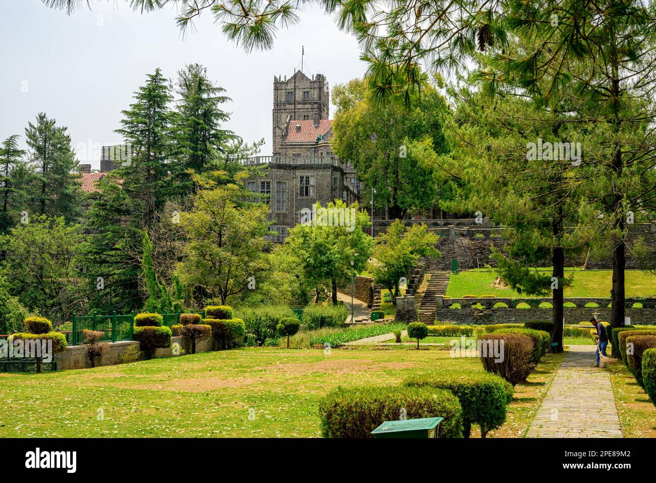 Manicured gardens at the Indian Institute of Advanced Study in Shimla Stock Photo