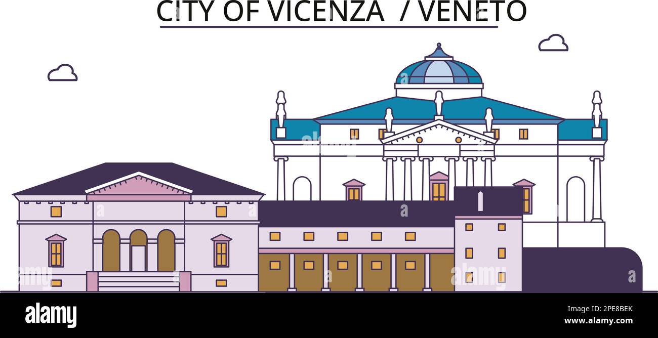 Italy, Vicenza tourism landmarks, vector city travel illustration Stock Vector