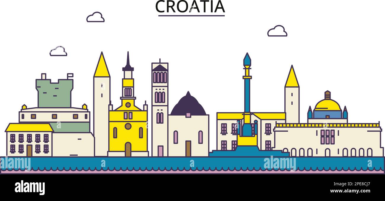 Croatia tourism landmarks, vector city travel illustration Stock Vector