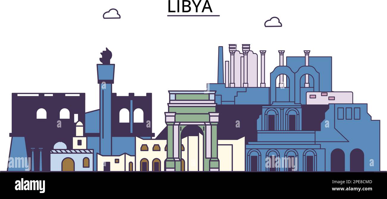 Libya tourism landmarks, vector city travel illustration Stock Vector