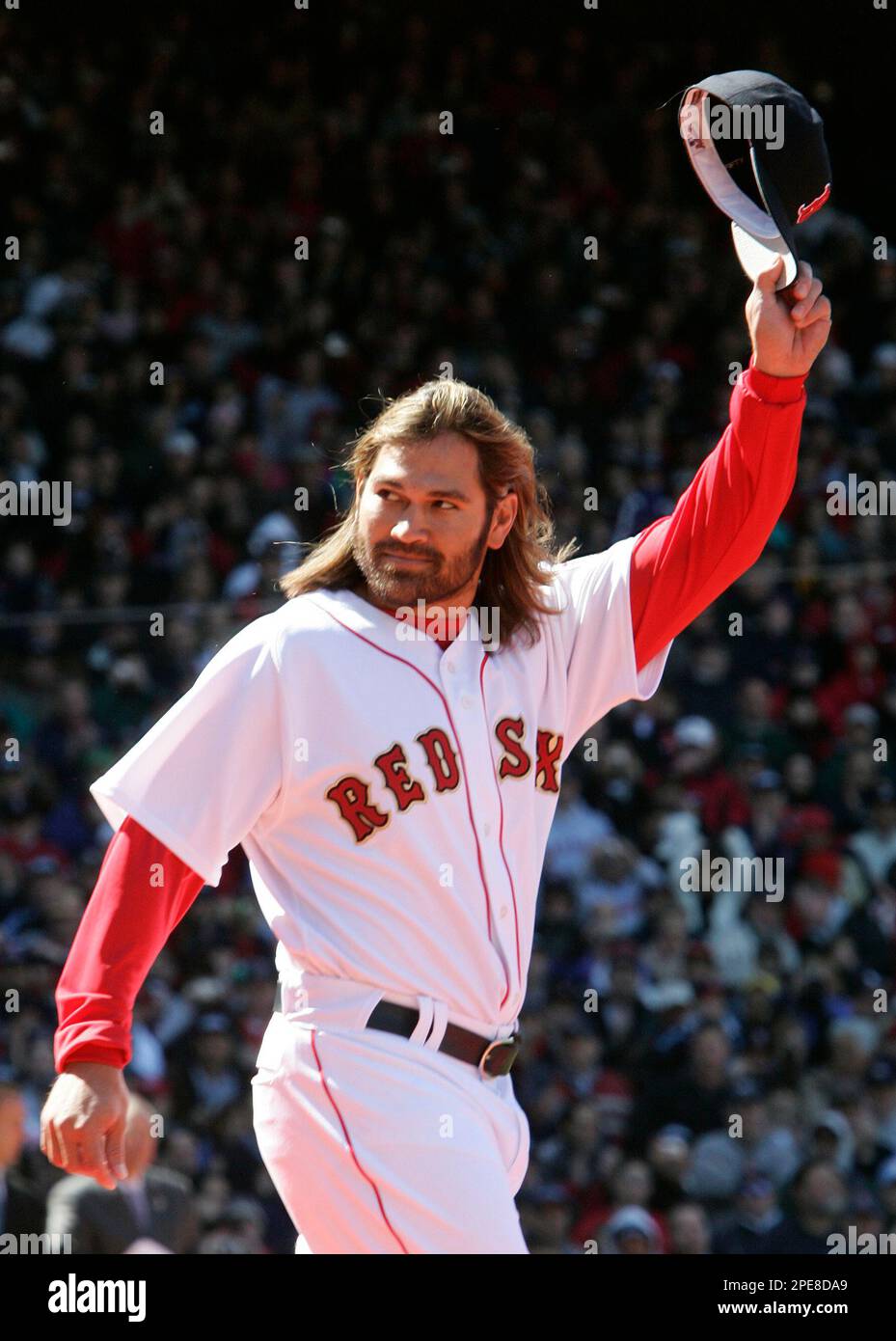 Boston Red Sox's Johnny Damon waves to the crowd prior to the