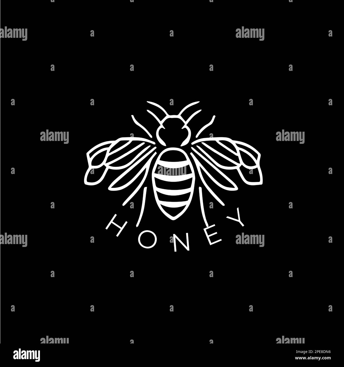 Minimalistic honey logo template, white icon of bee silhouette on black ...