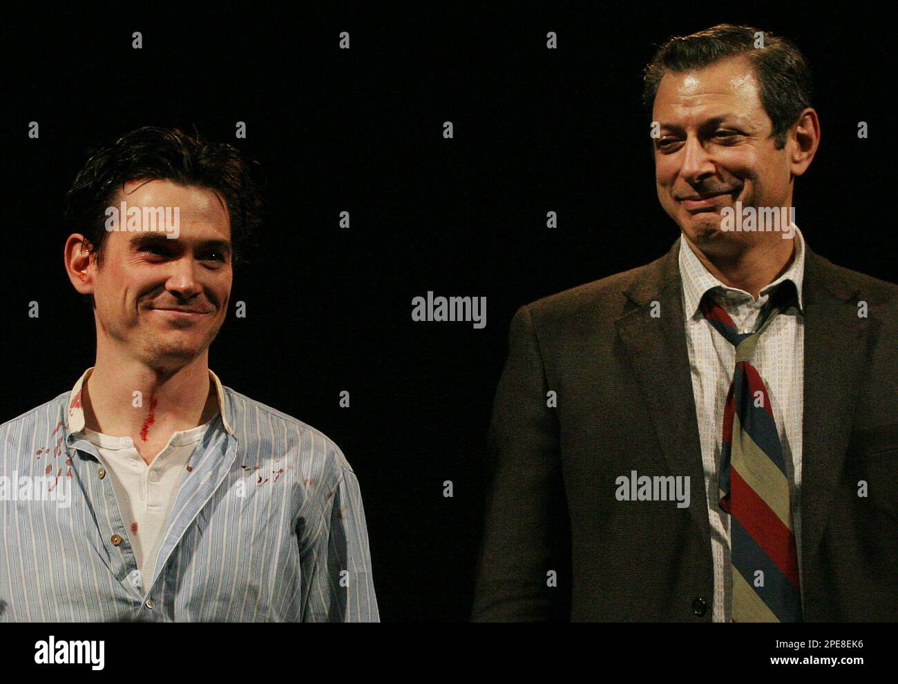 Billy Crudup, left, and Jeff Goldblum respond to audience applause