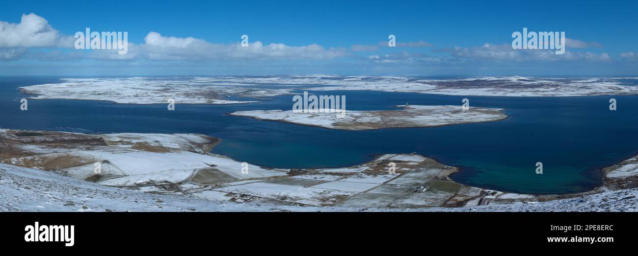 Panoramic view of Graemsay and Orkney West Mainland Stock Photo