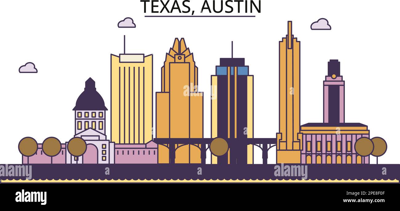 United States, Austin tourism landmarks, vector city travel illustration Stock Vector