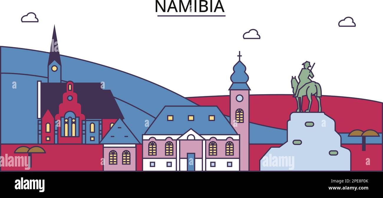Namibia tourism landmarks, vector city travel illustration Stock Vector