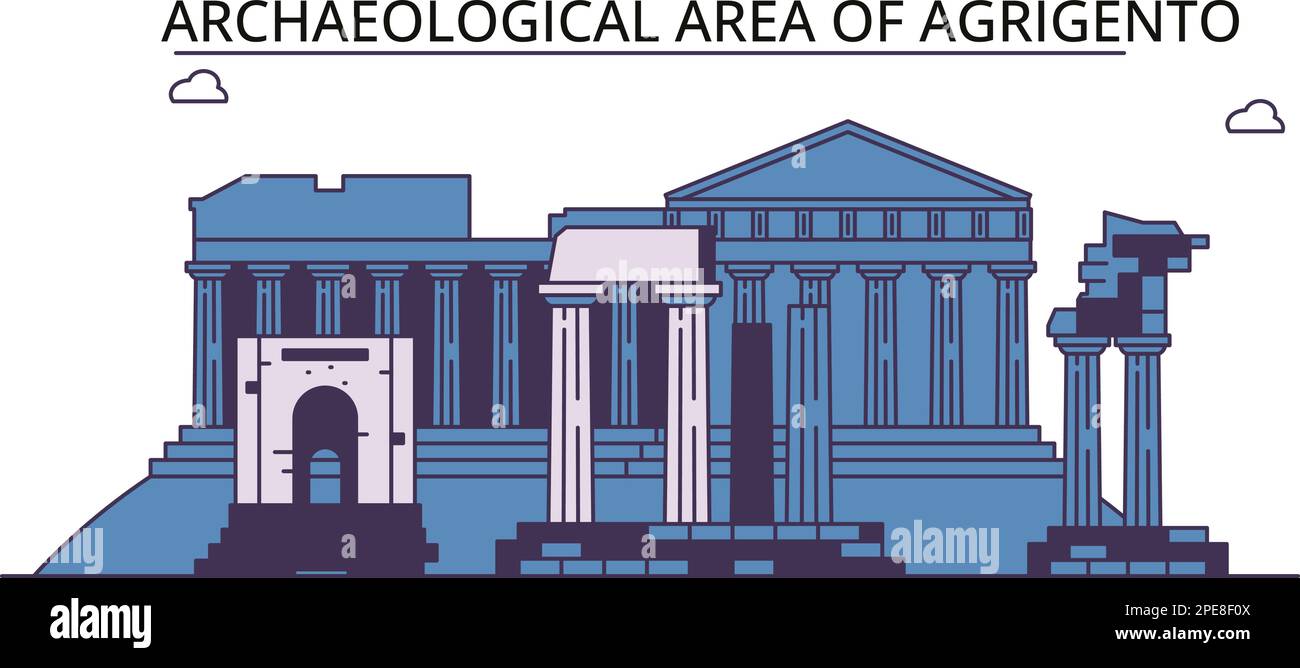 Italy, Agrigento tourism landmarks, vector city travel illustration Stock Vector