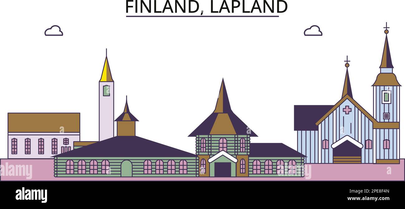 Finland, Lapland tourism landmarks, vector city travel illustration Stock Vector