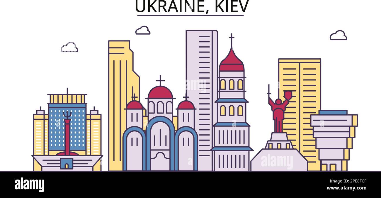 Ukraine, Kiev tourism landmarks, vector city travel illustration Stock ...