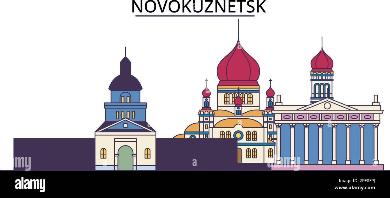 Russia, Novokuznetsk tourism landmarks, vector city travel illustration ...