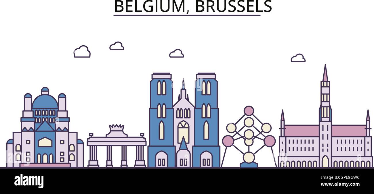 Belgium, Brussels tourism landmarks, vector city travel illustration Stock Vector
