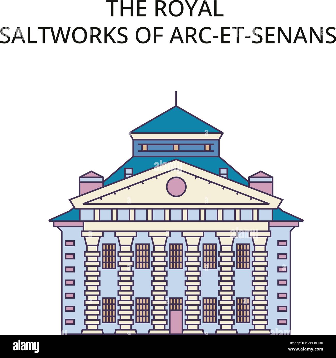 France, Salins Les Bains To The Royal Saltwork Landmark tourism landmarks, vector city travel illustration Stock Vector