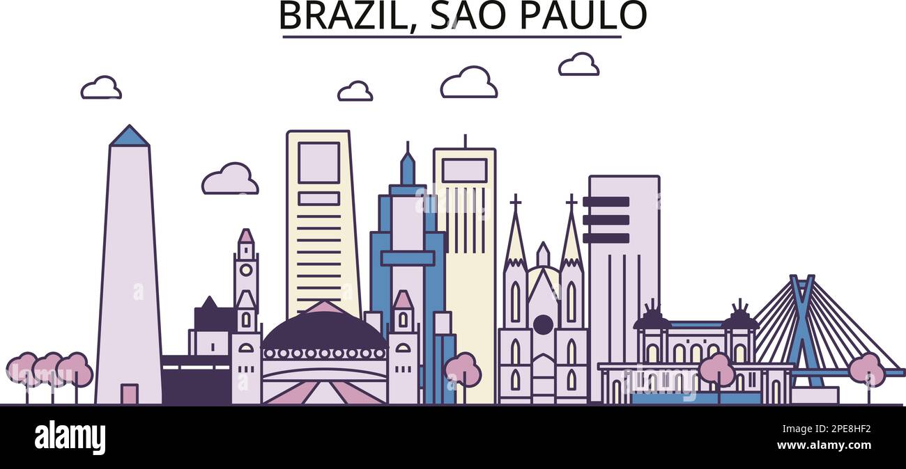 Brazil, Sao Paulo tourism landmarks, vector city travel illustration Stock Vector