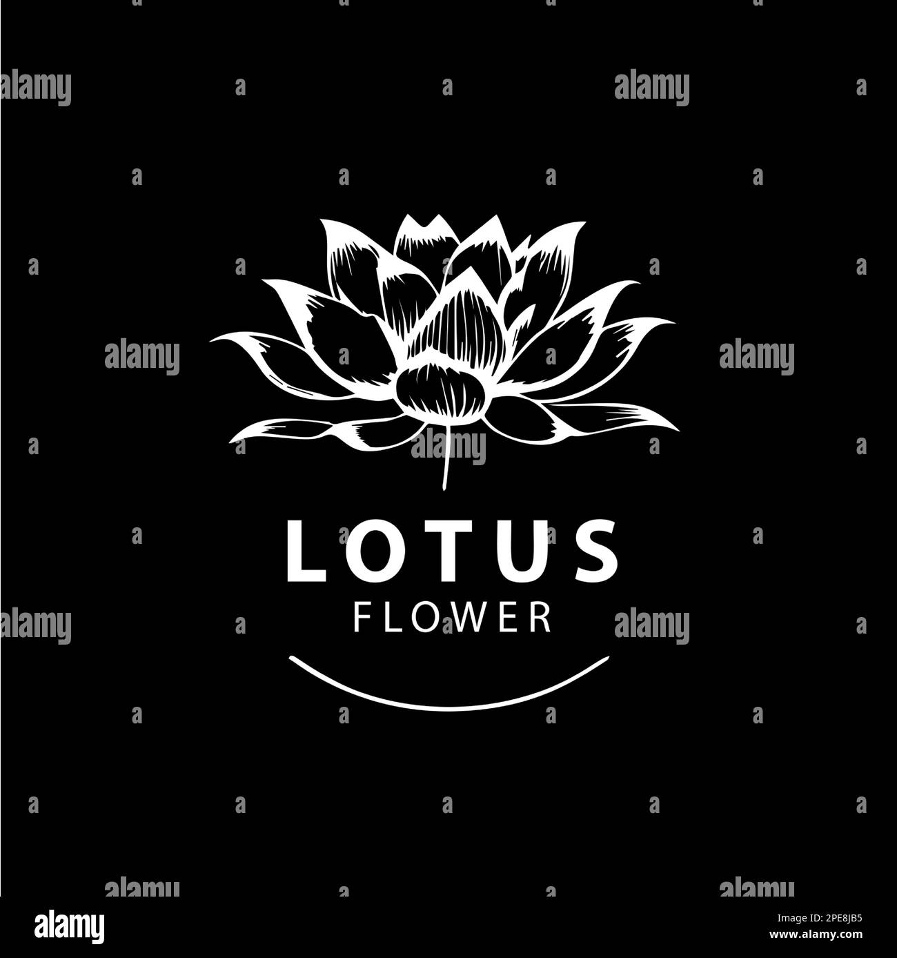 Minimalistic waterlily logo template, white icon of lotus petals flower