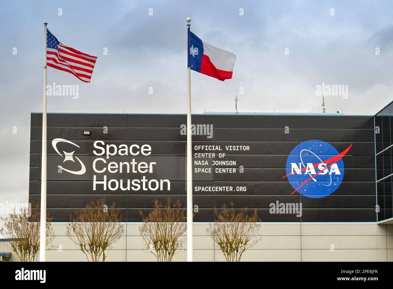 Houston, Texas, USA - February 2023: Front exterior view of the NASA Johnson Space Center in Houston Stock Photo
