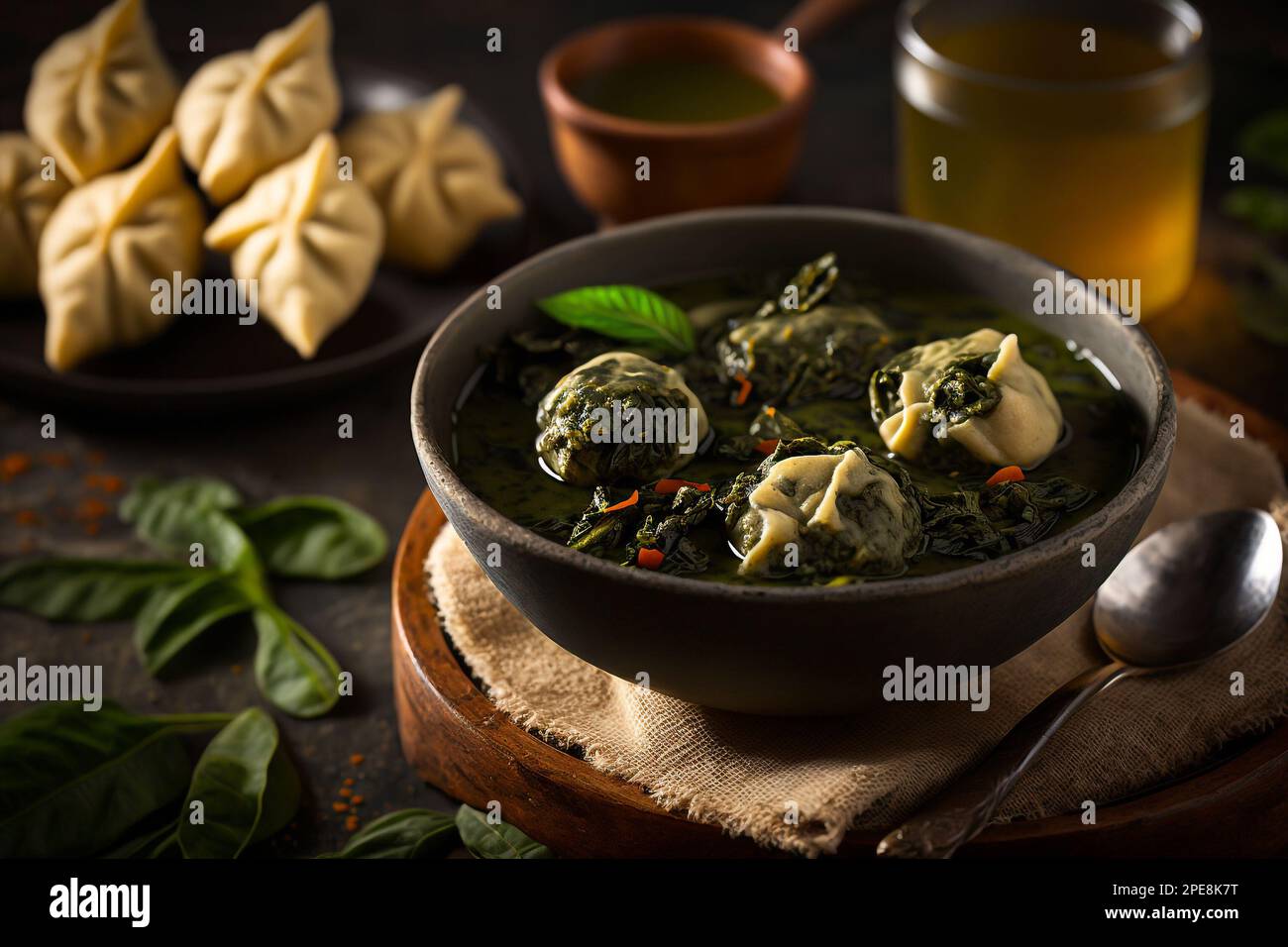 steaming bowl callaloo soup with greens Generative AI Stock Photo