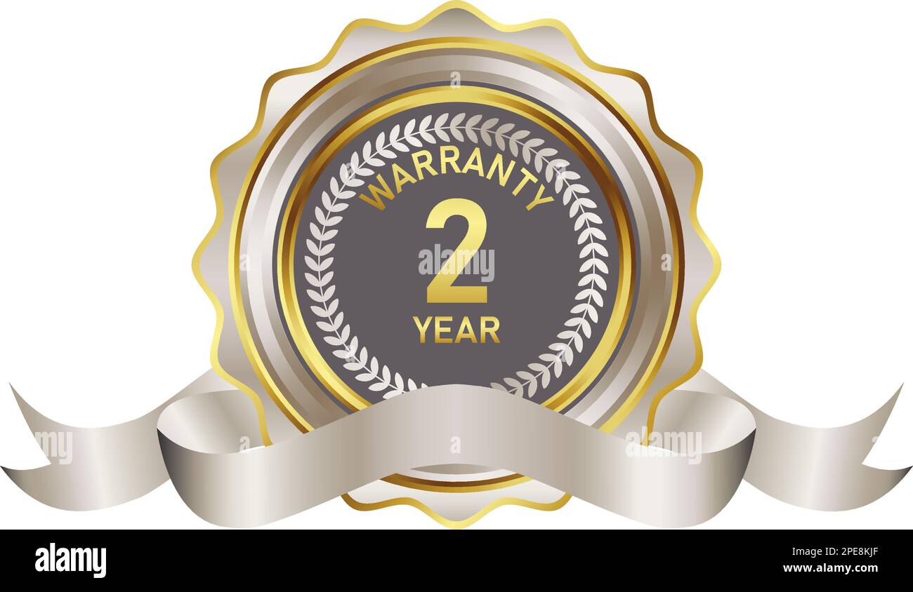 warranty badge element illustration in gold silver color, with premium colors, seals, medals