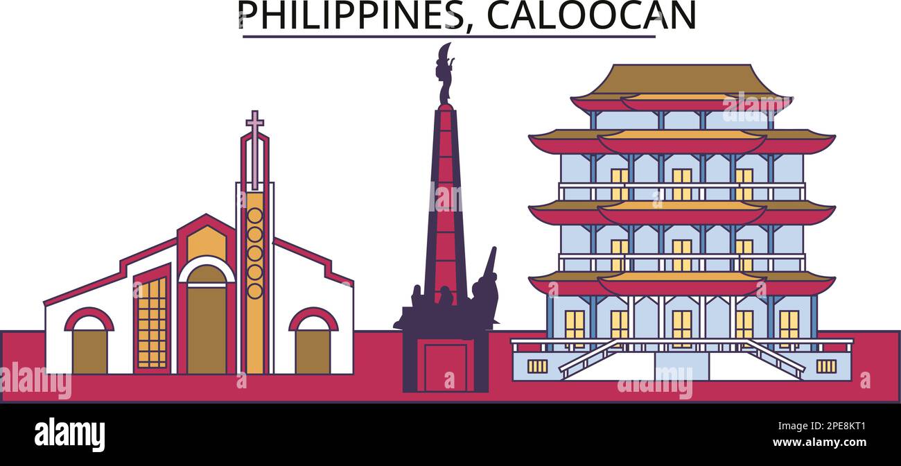 Philippines, Caloocan tourism landmarks, vector city travel illustration Stock Vector