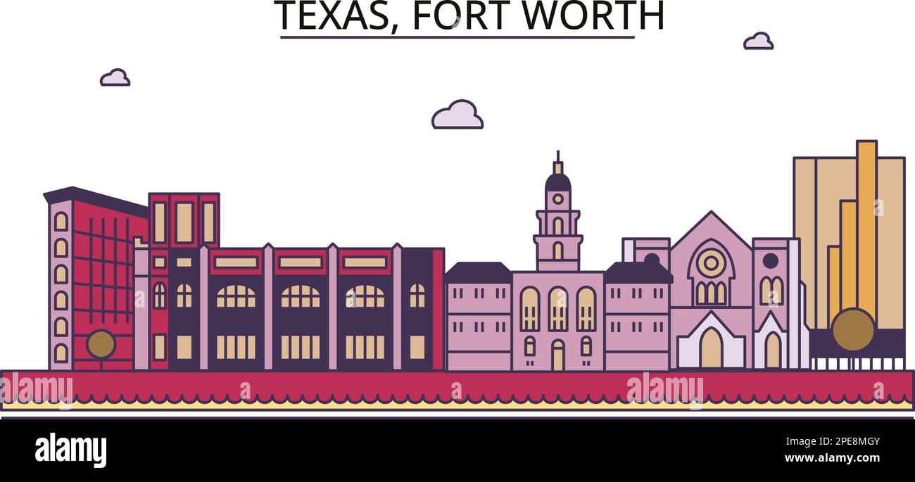 United States, Fort Worth tourism landmarks, vector city travel ...