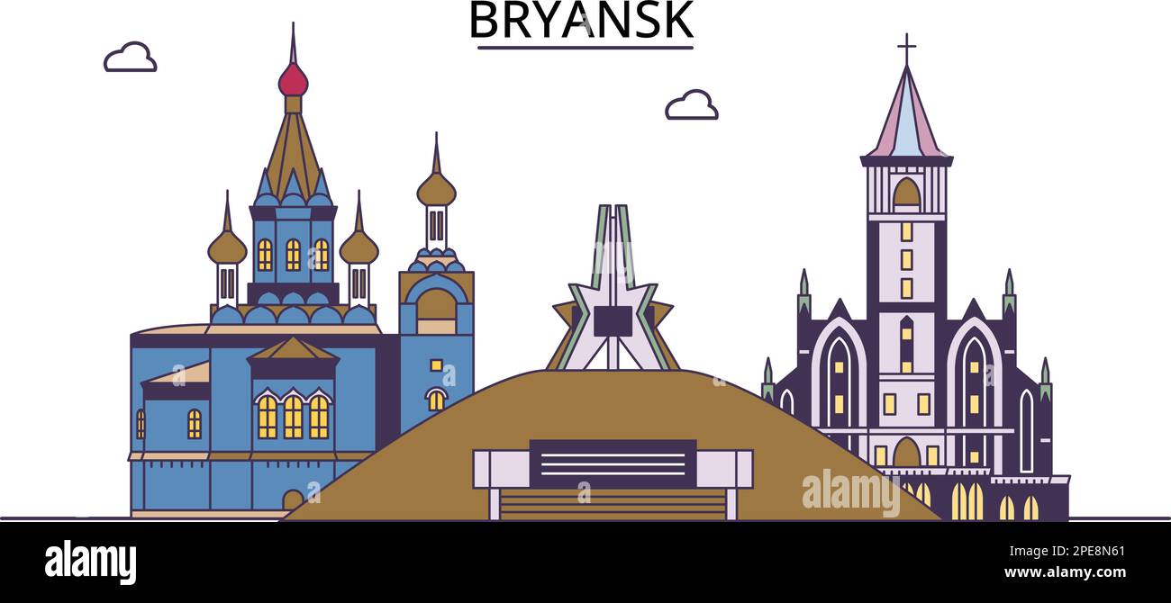 Russia, Bryansk tourism landmarks, vector city travel illustration Stock Vector