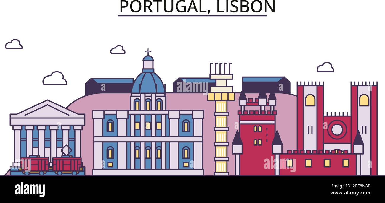 Portugal, Lisbon tourism landmarks, vector city travel illustration Stock Vector