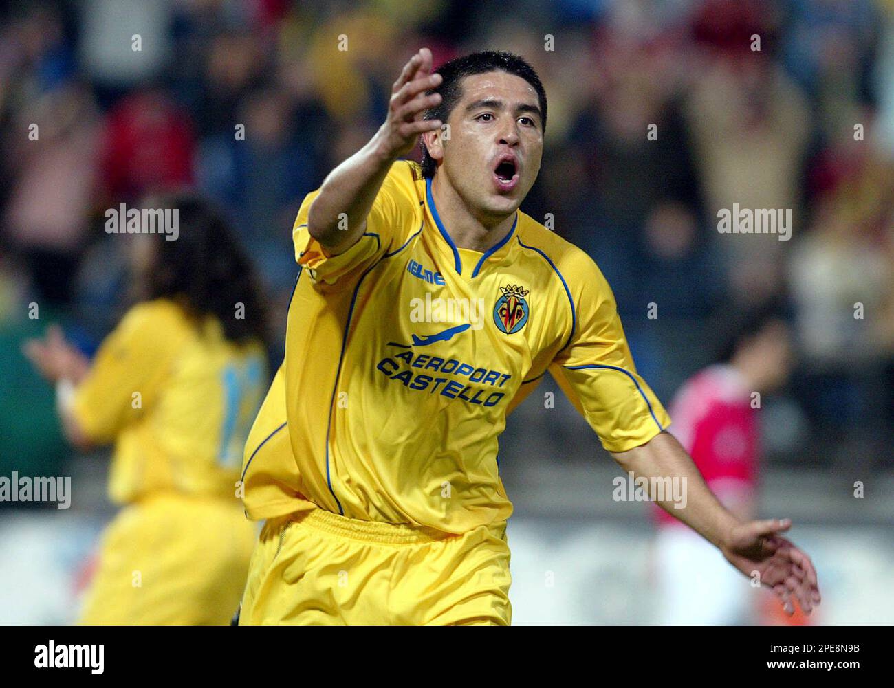 Villarreal's Argentine player Juan Roman Riquelme celebrates his