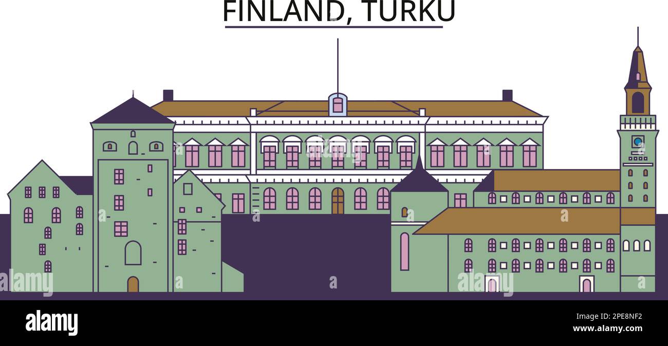 Finland, Turku tourism landmarks, vector city travel illustration Stock Vector