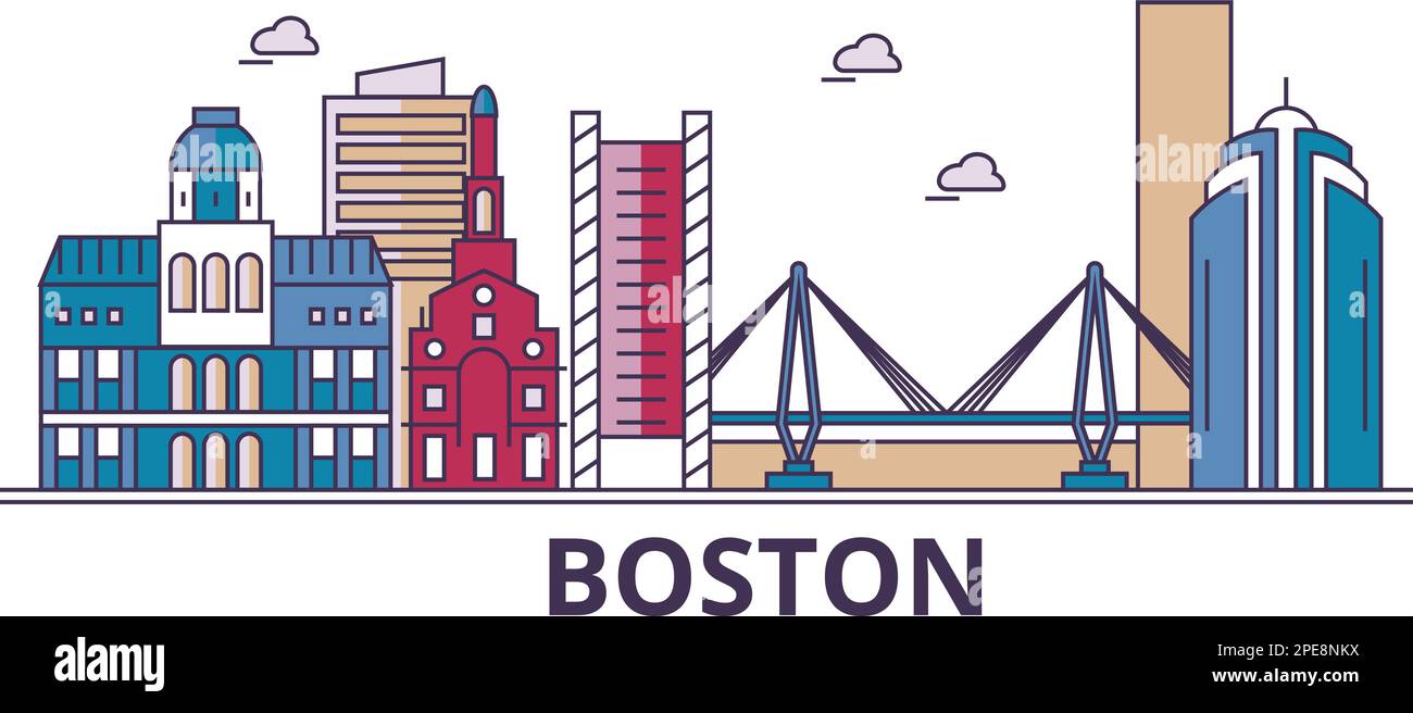 United States, Boston tourism landmarks, vector city travel illustration Stock Vector