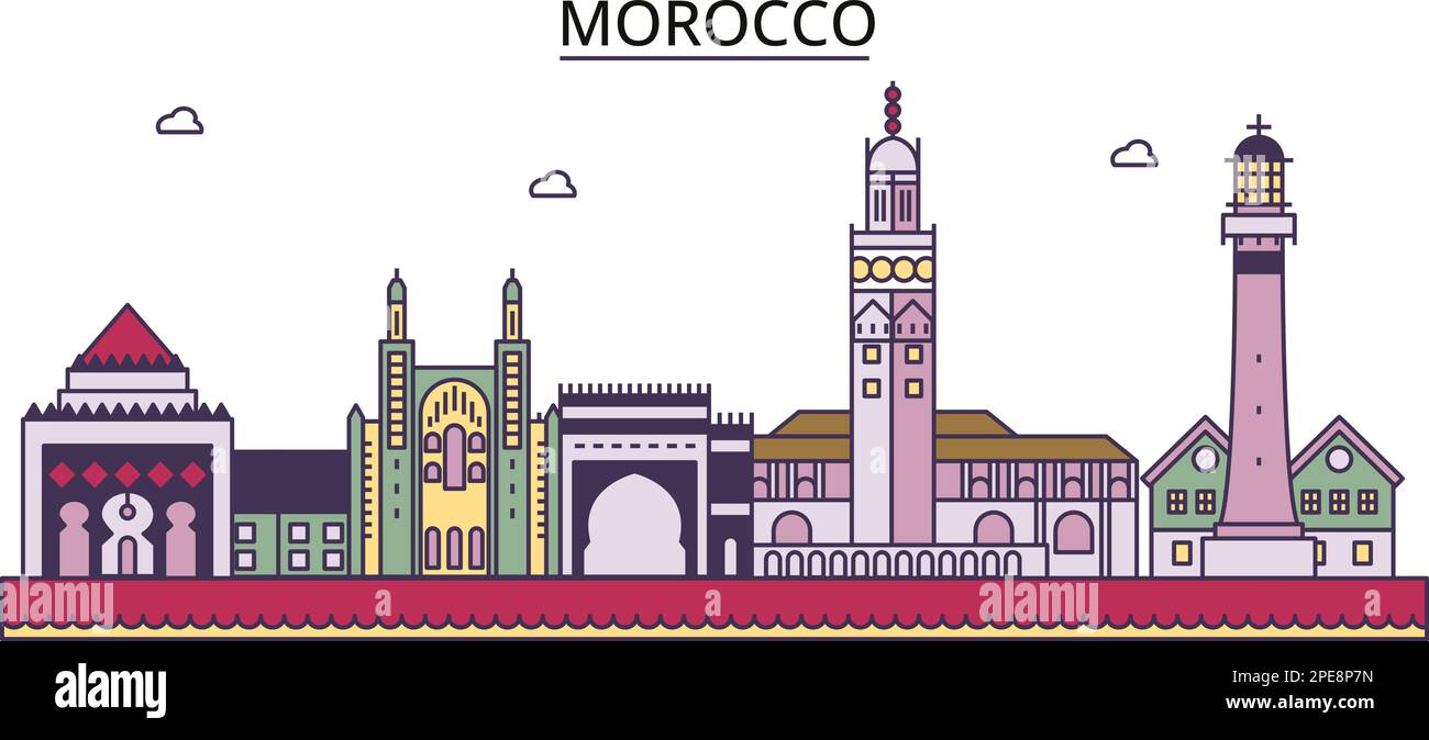 Morocco tourism landmarks, vector city travel illustration Stock Vector