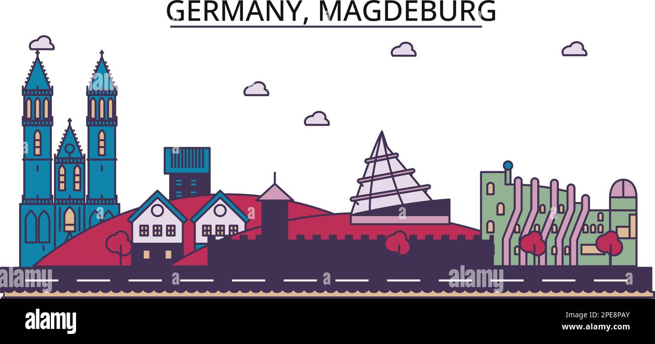 Germany, Magdeburg tourism landmarks, vector city travel illustration