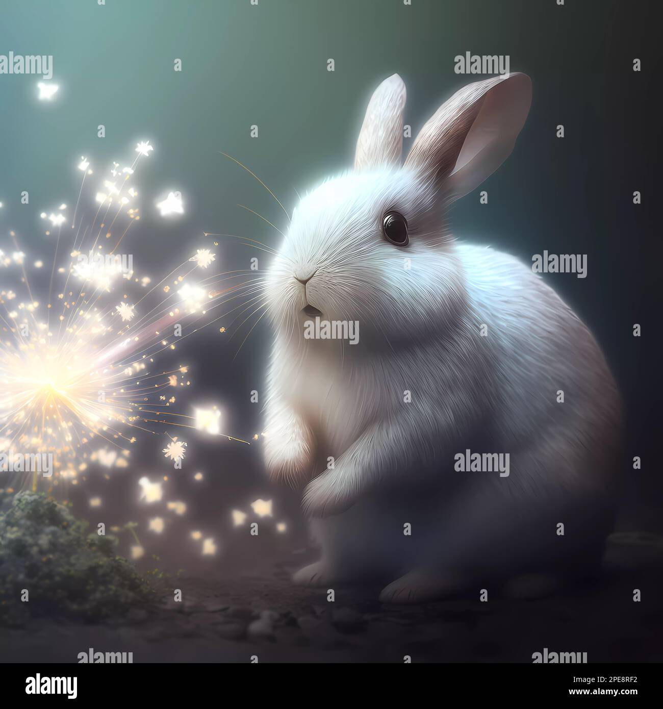 Christmas rabbit background. Fireworks. christmas background. Banner