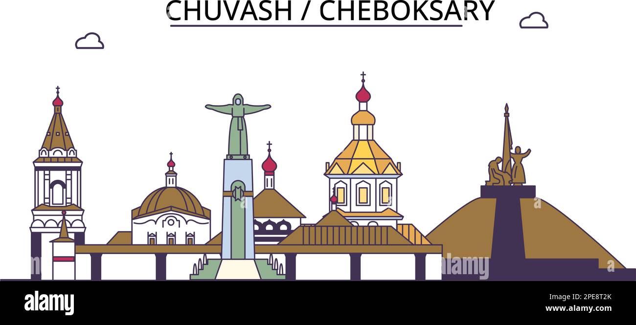 Russia, Cheboksary tourism landmarks, vector city travel illustration Stock Vector