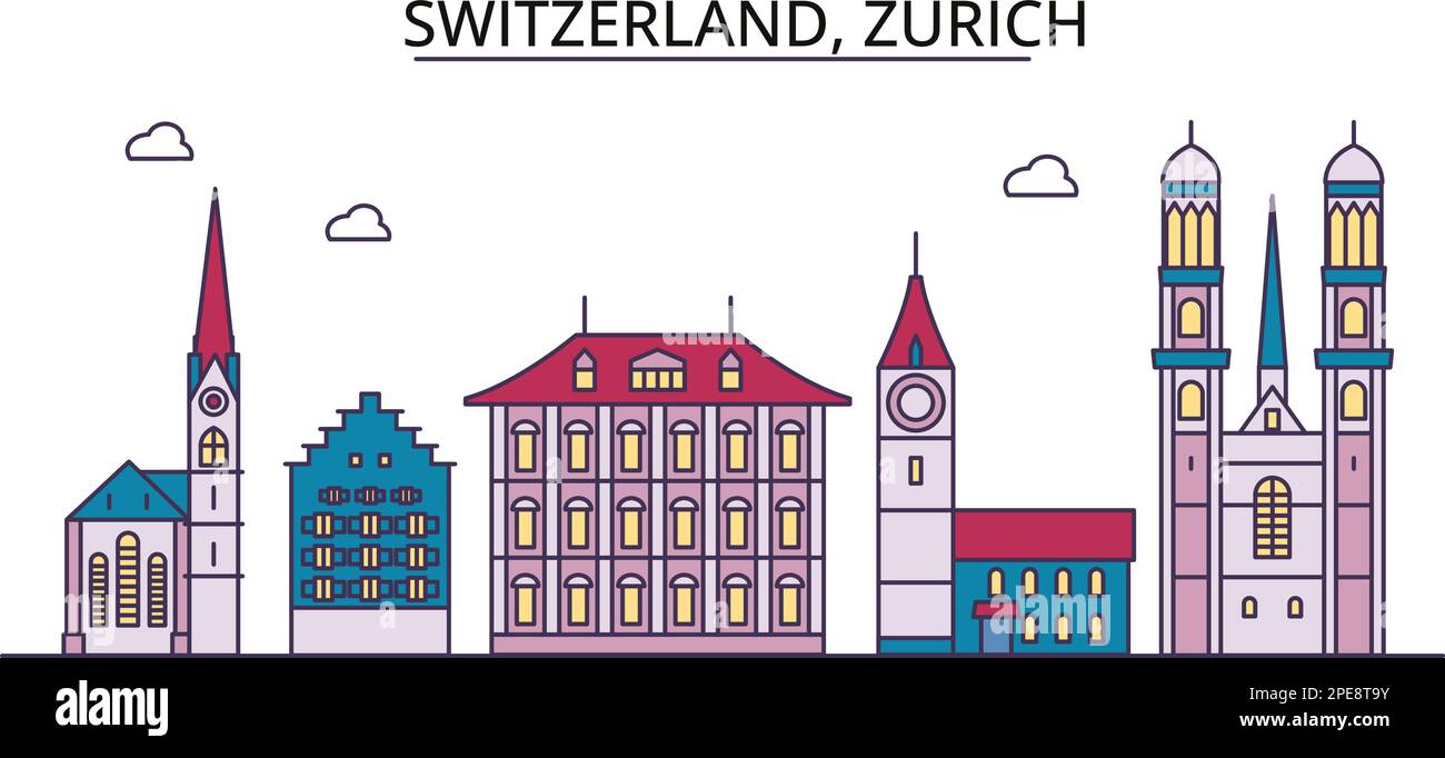 Switzerland, Zurich tourism landmarks, vector city travel illustration Stock Vector