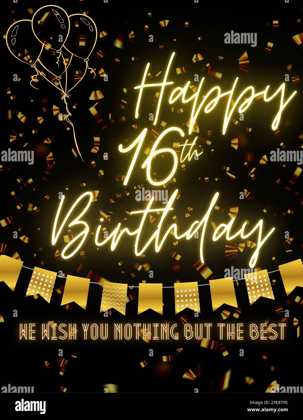 HAPPY 16th BIRTHDAY Black gold golden card invitation for celebration