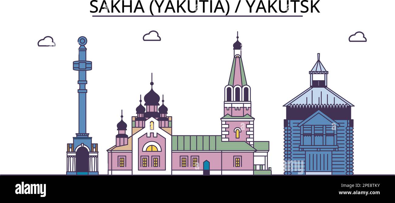 Russia, Yakutsk tourism landmarks, vector city travel illustration Stock Vector