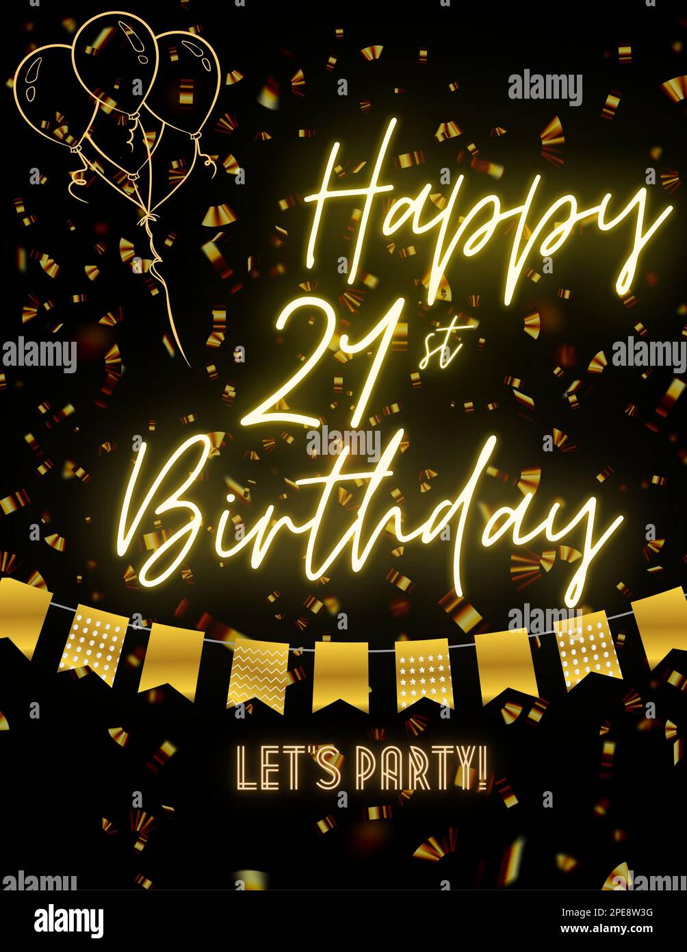 HAPPY 21st BIRTHDAY Black gold golden card invitation for celebration. Premium, luxury, design