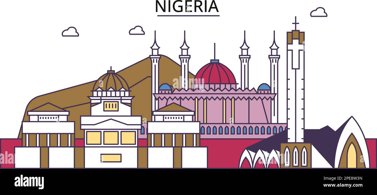 Nigeria tourism landmarks, vector city travel illustration Stock Vector
