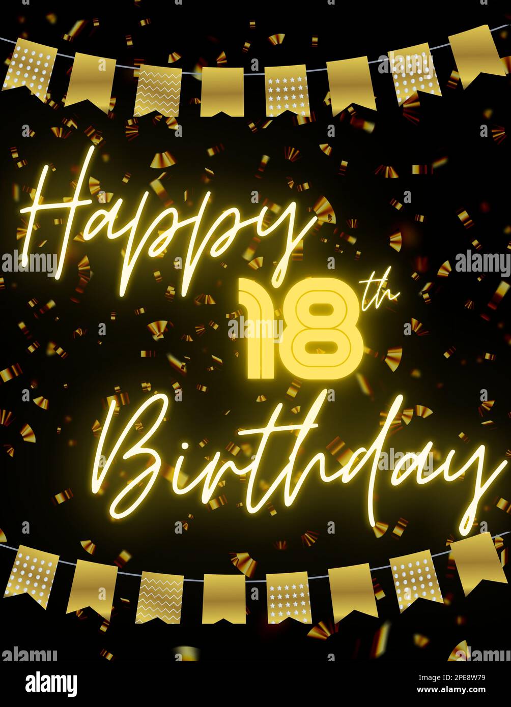 HAPPY 18th BIRTHDAY Black gold golden card invitation for celebration HAPPY 18th BIRTHDAY Black gold golden card invitation for celebration