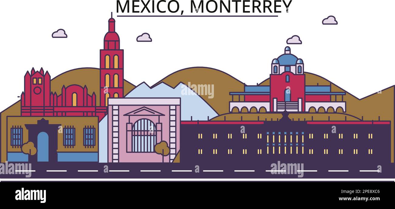 Mexico, Monterrey tourism landmarks, vector city travel illustration Stock Vector