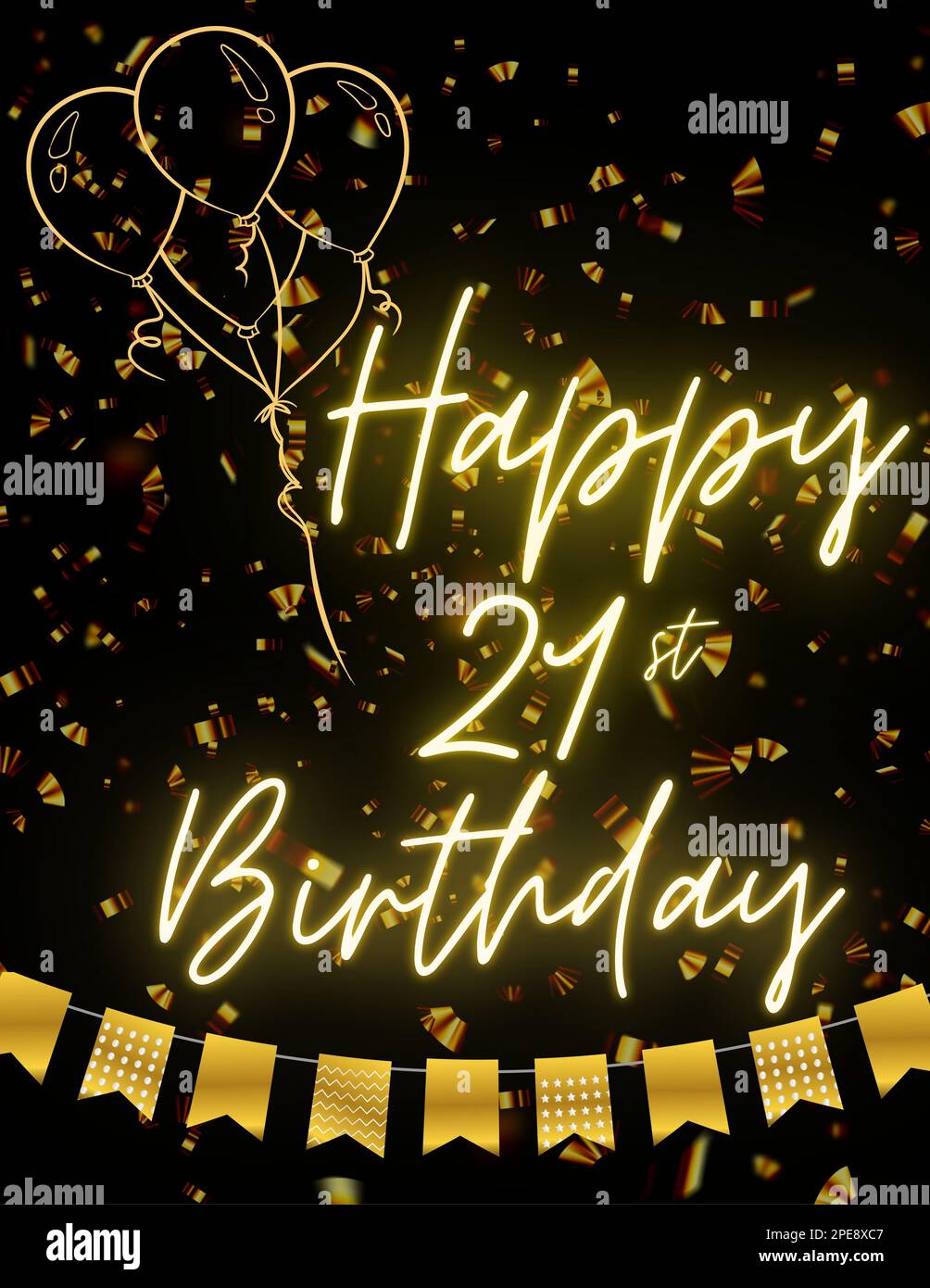 HAPPY 21st BIRTHDAY Black gold golden card invitation for celebration. Premium, luxury, design