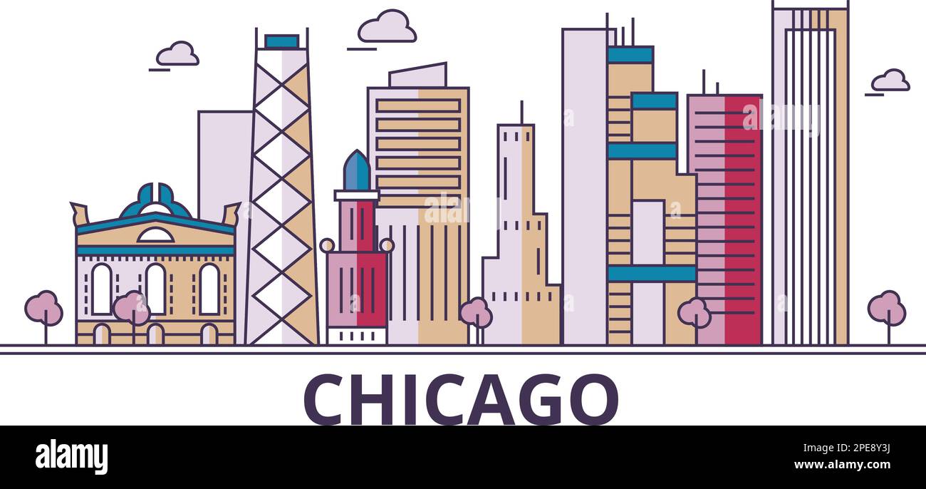 United States, Chicago City tourism landmarks, vector city travel illustration Stock Vector