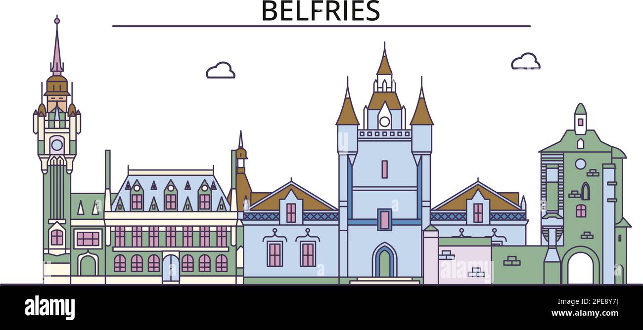 France, Belfries tourism landmarks, vector city travel illustration Stock Vector