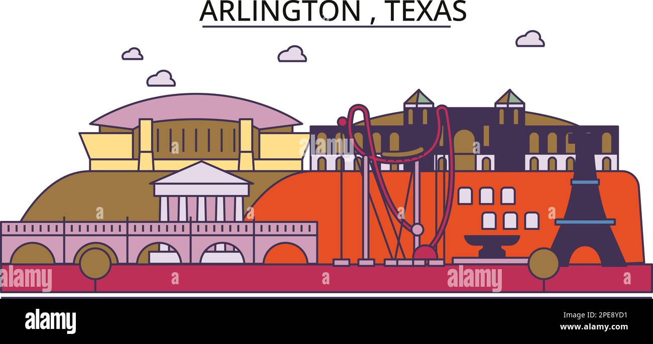United States, Arlington tourism landmarks, vector city travel illustration Stock Vector