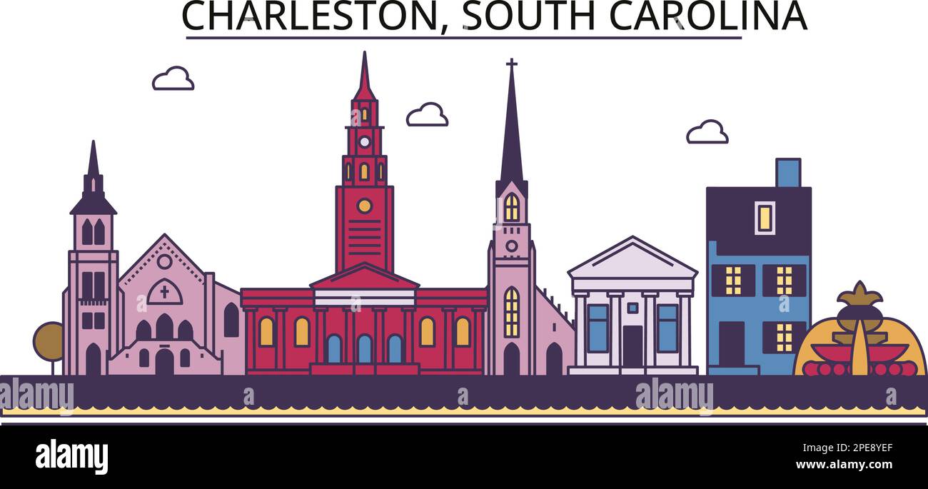 United States, Charleston South Carolina tourism landmarks, vector city travel illustration Stock Vector