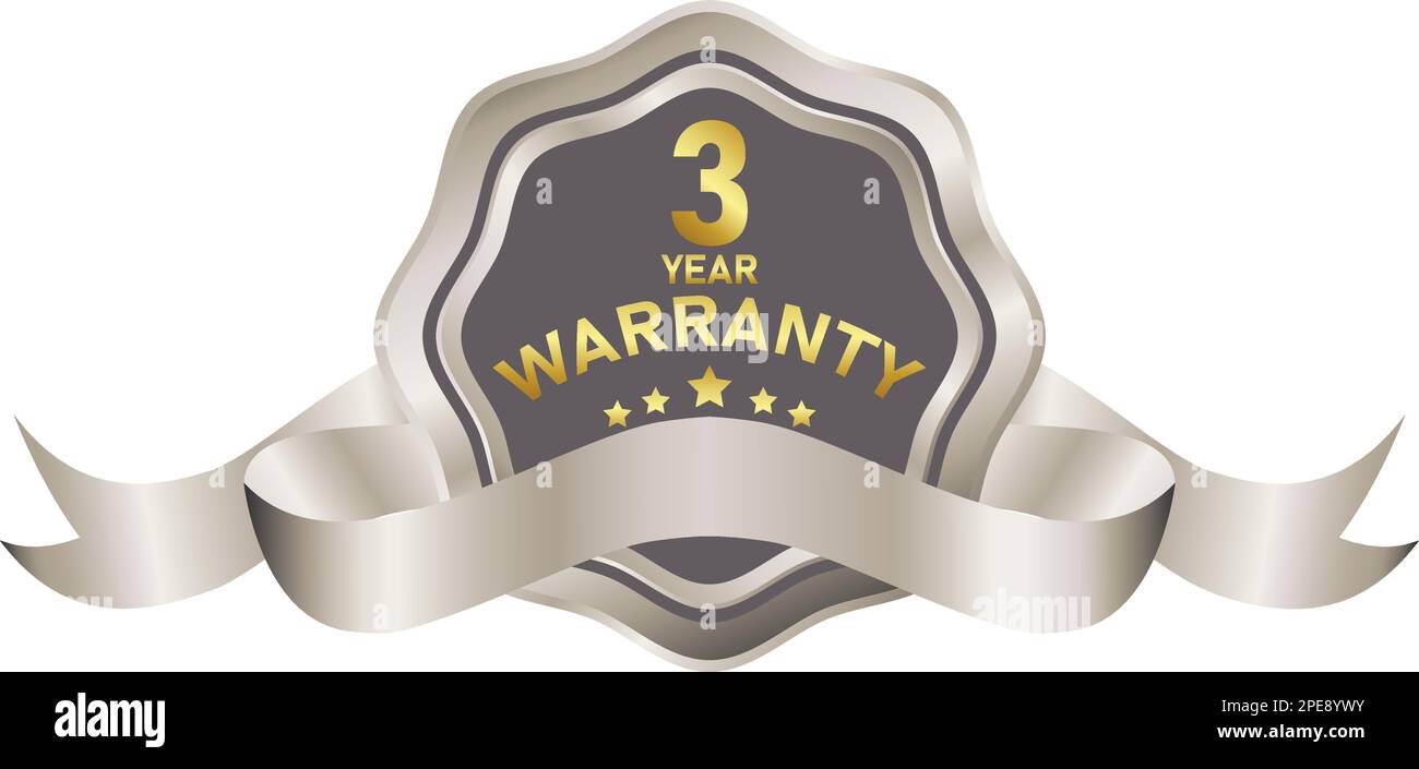 warranty badge illustration in gold silver color, in premium colors, seals, medals, shields, badges, scrolls, and ornaments Stock Vector