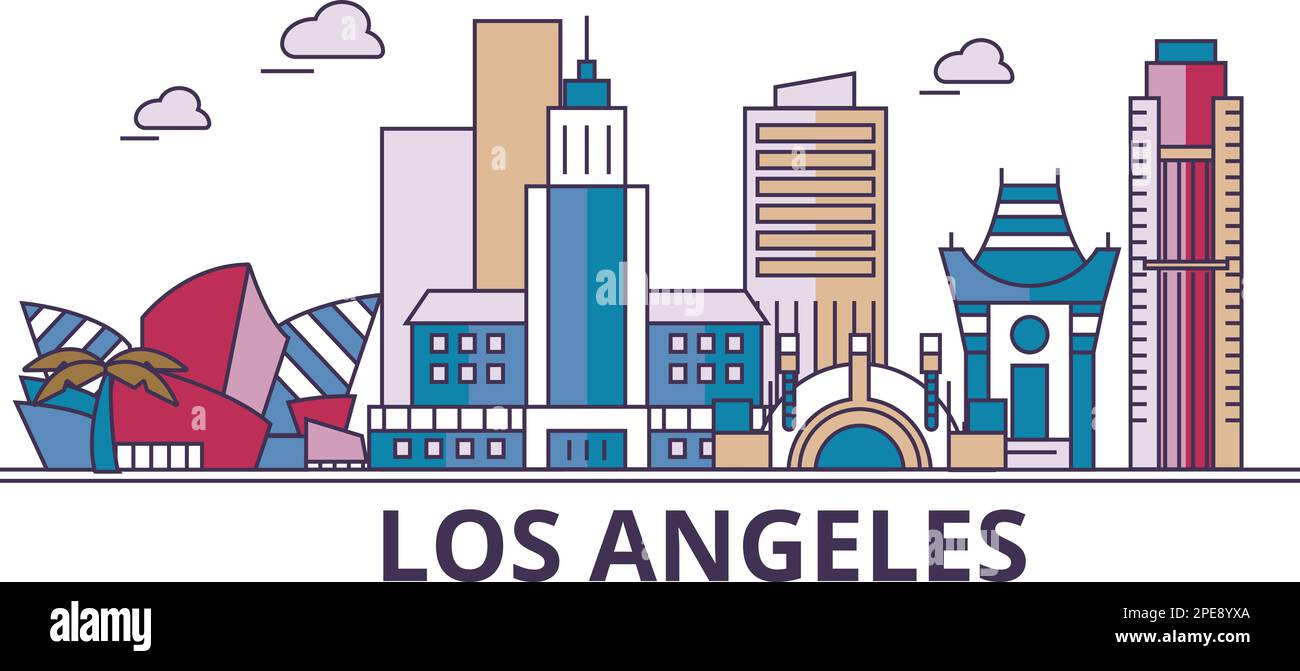 United States, Los Angeles City tourism landmarks, vector city travel
